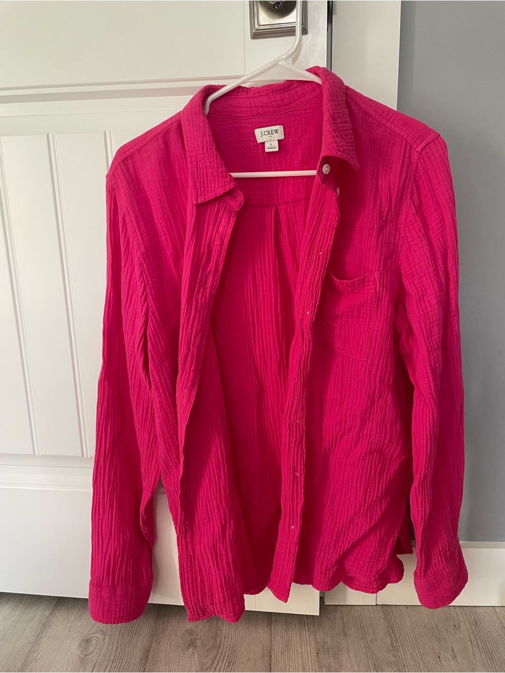 J. Crew Hot Pink crinkle gauze Button-Up Shirt